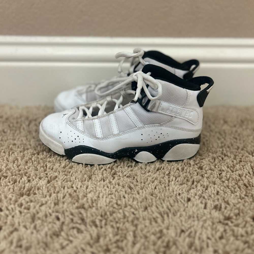 Kids White and Black Sneakers, Jordan 6 Rings Shoes, Kids Jordans, Kids Nike